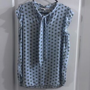 LOFT Light Blue Geometric Blouse with Tie